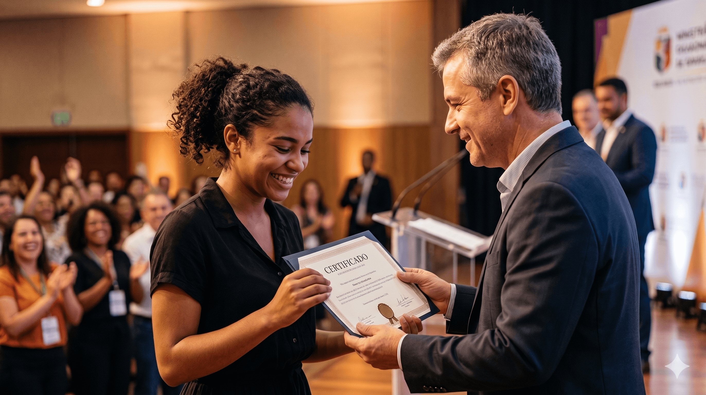 Jovem recebendo certificado